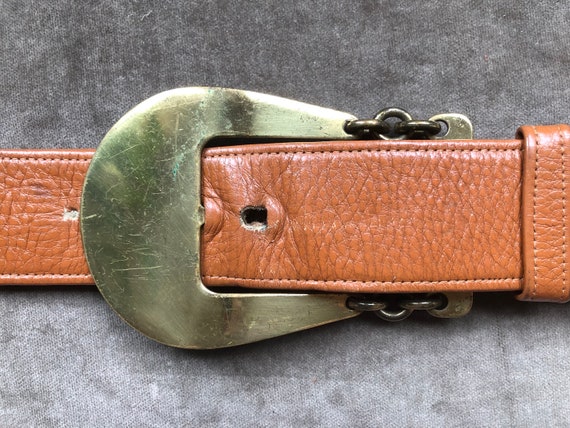 60s 70s Retro Brown Tan Leather Boho Belt Harness Brass  display picture 3