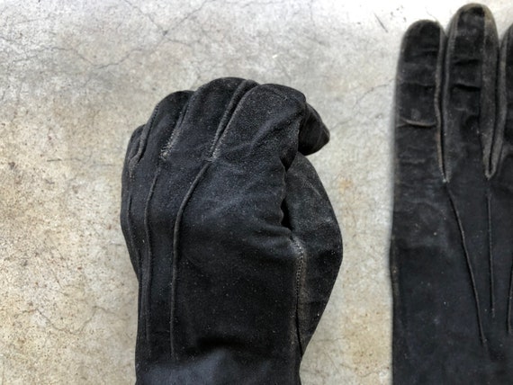 Vintage Antique Black Suede Leather Gloves Size S… - image 10