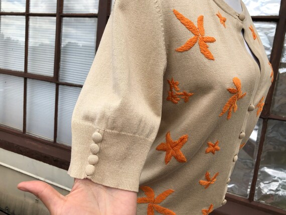 90s Starfish Silk Cotton Knit Beige Orange Embroi… - image 7