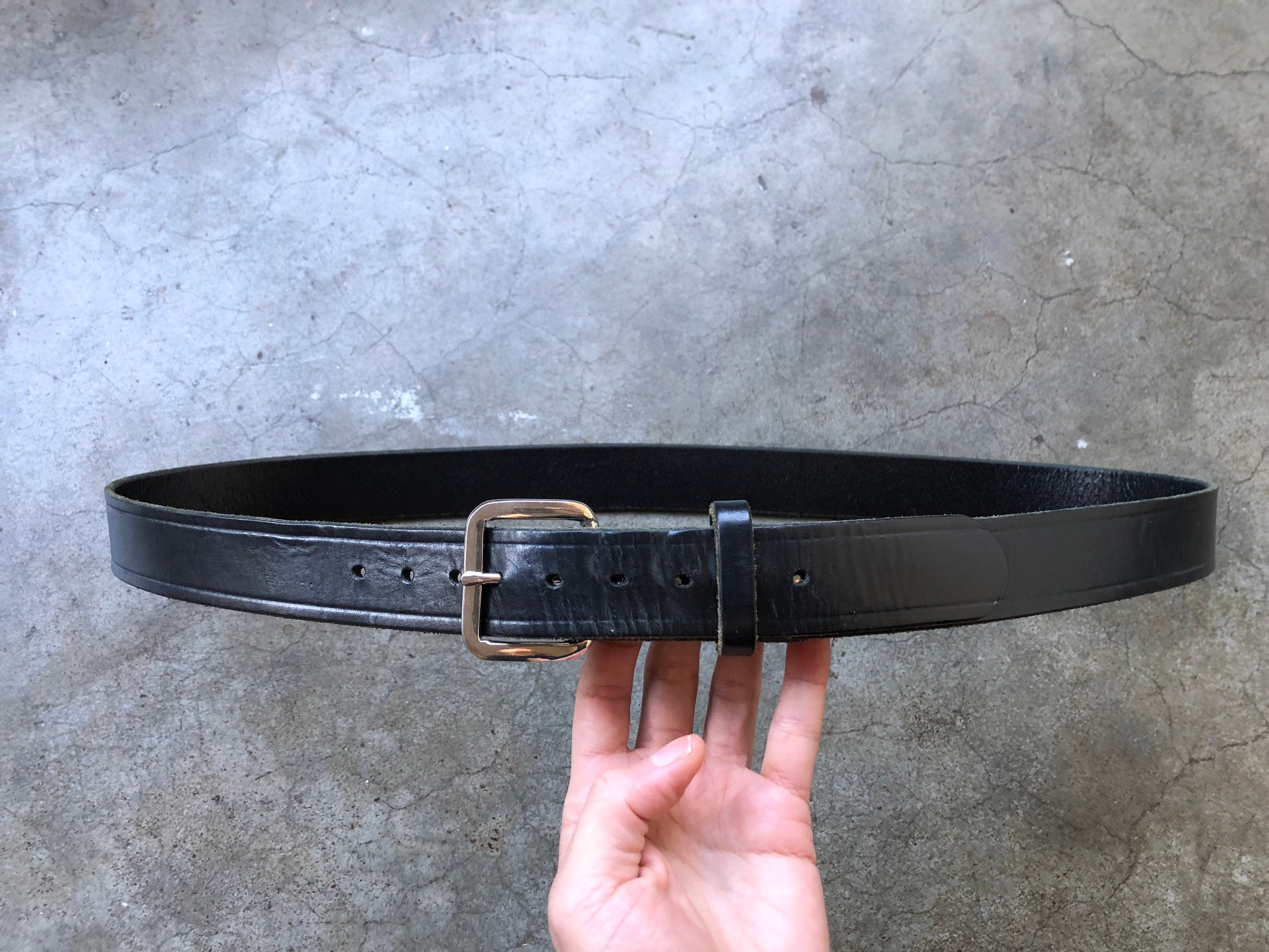 90s Thick Black Leather Work Belt Heavy Duty Wide Cowhide  display picture 1