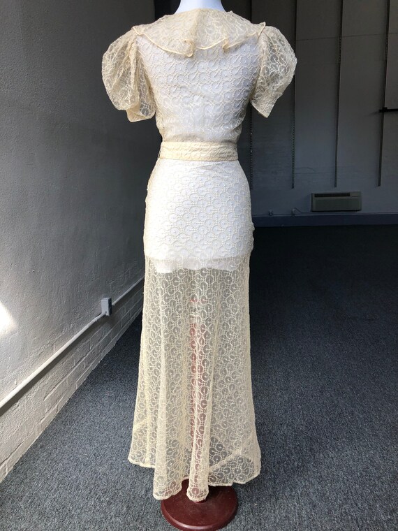 Antique 1930s Sheer Ivory Cream Floral Embroidere… - image 8