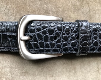 Brighton Wide Black Croc Embossed Leather Belt Chunky Oval  display picture 1