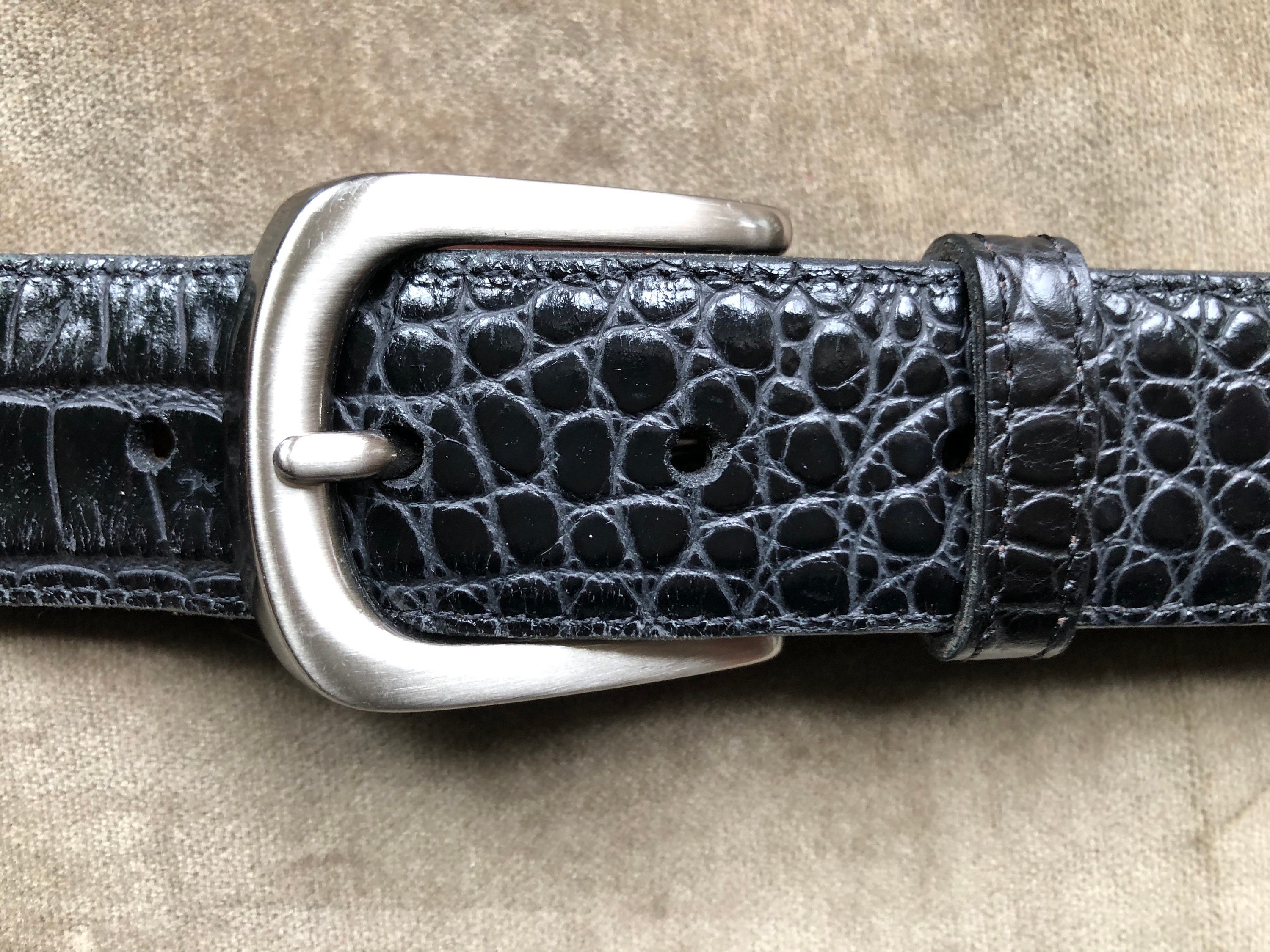 Ceinture Homme En Cuir D'alligator | Taille 130cm | Fabriqué En Italie | Grande Taille | Noir | Sans étiquettes
