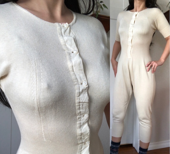 Antique 1900s Knit One Piece Thermal Pajama Rompe… - image 1
