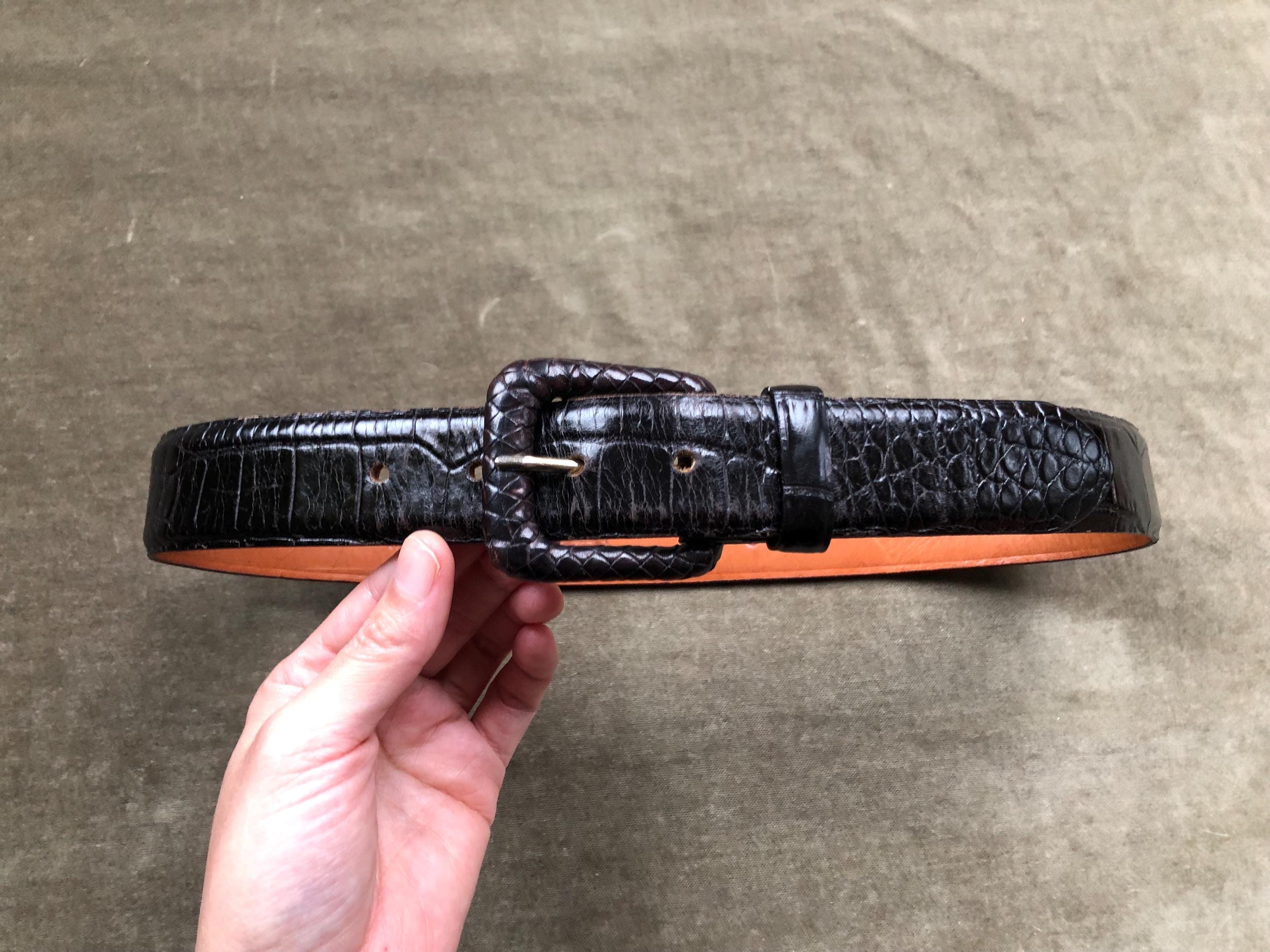 Black Leather Croc Embossed Wide Western Belt Woven Wrapped  display picture 2