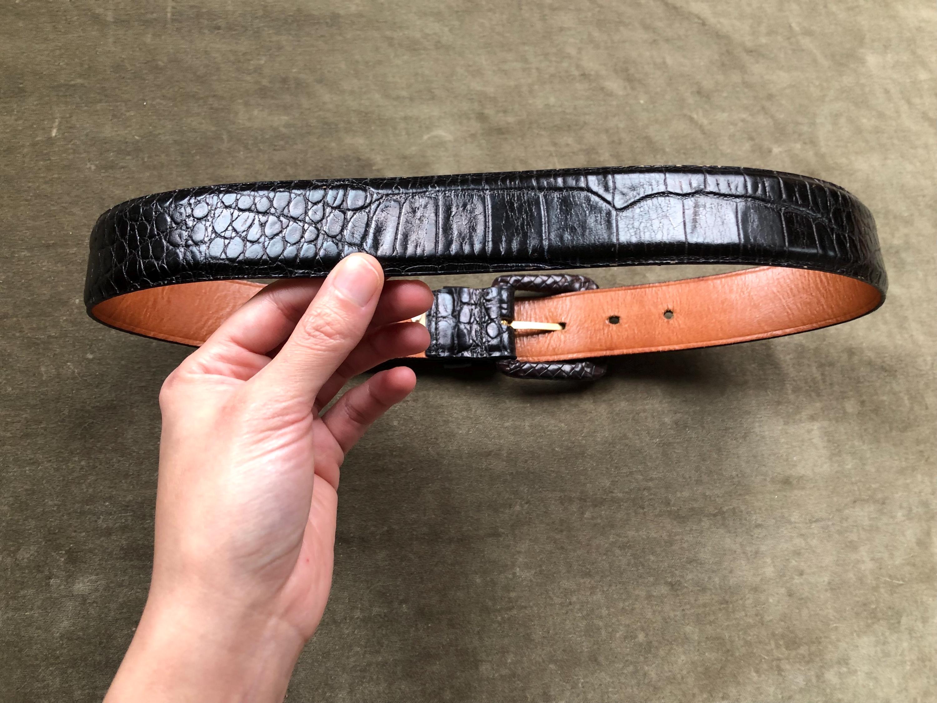 Black Leather Croc Embossed Wide Western Belt Woven Wrapped 