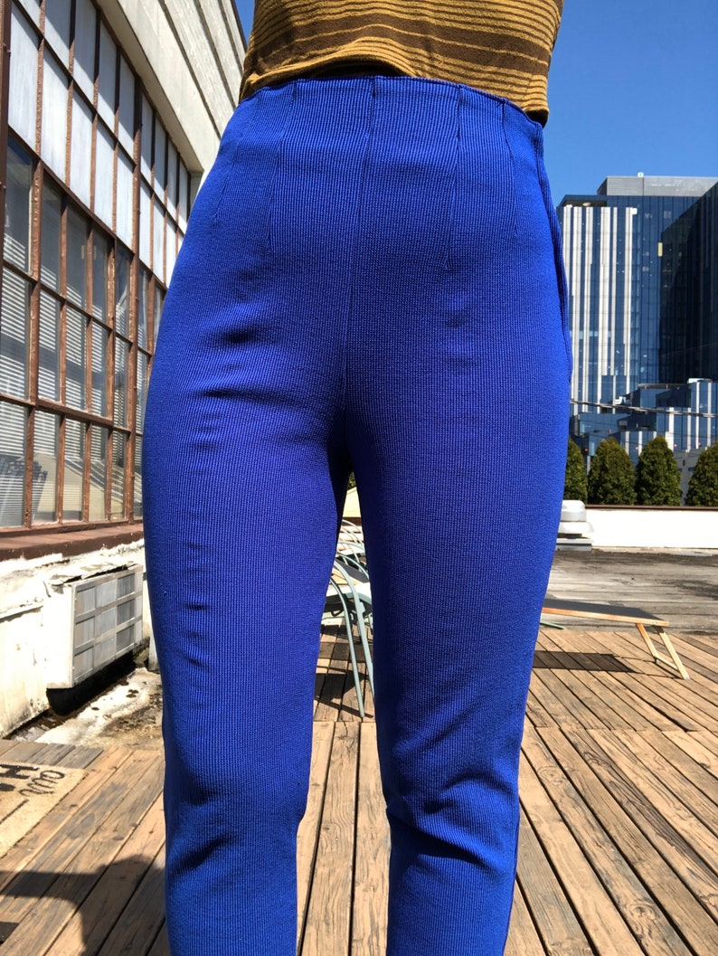 1950s 60s Jantzen High Waisted Bright Electric Blue Wool Blend