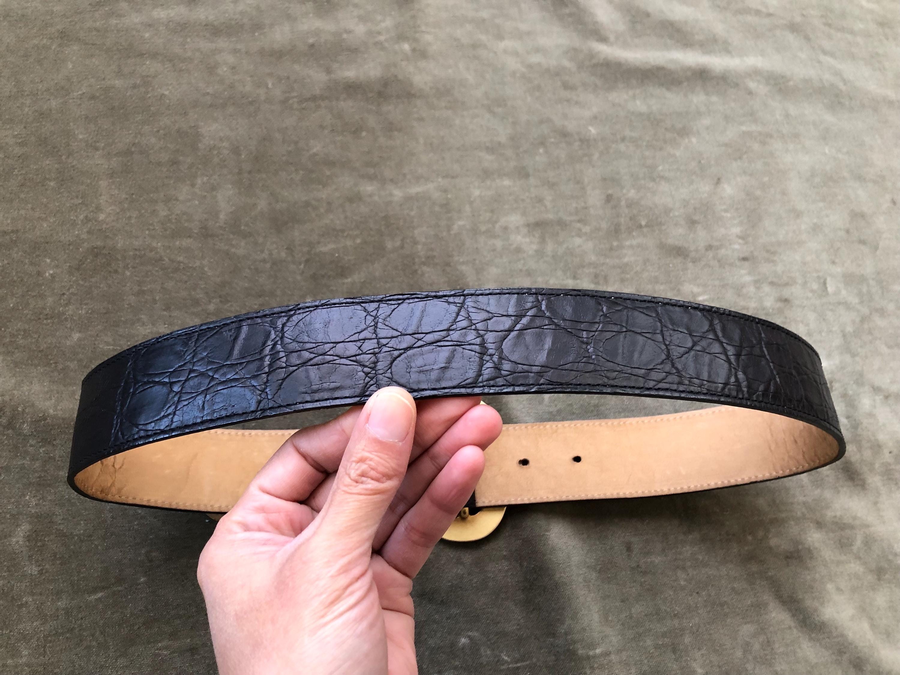 Vintage 90s Black Leather Croc Embossed Wide Waist Belt Boho Goth Y2K Wide Leather Black Croc Belt with Gold Buckle | BRAHMIN main image 4