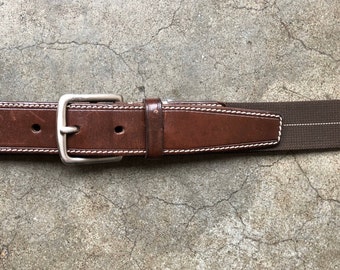 COACH Brown Leather Nylon Stripe Ribbon Woven Surcingle  display picture 1