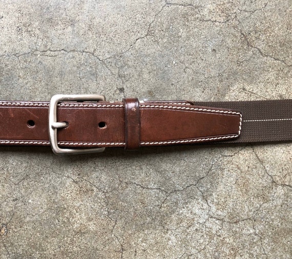 COACH Brown Leather Nylon Stripe Ribbon Woven Surcingle  display picture 1