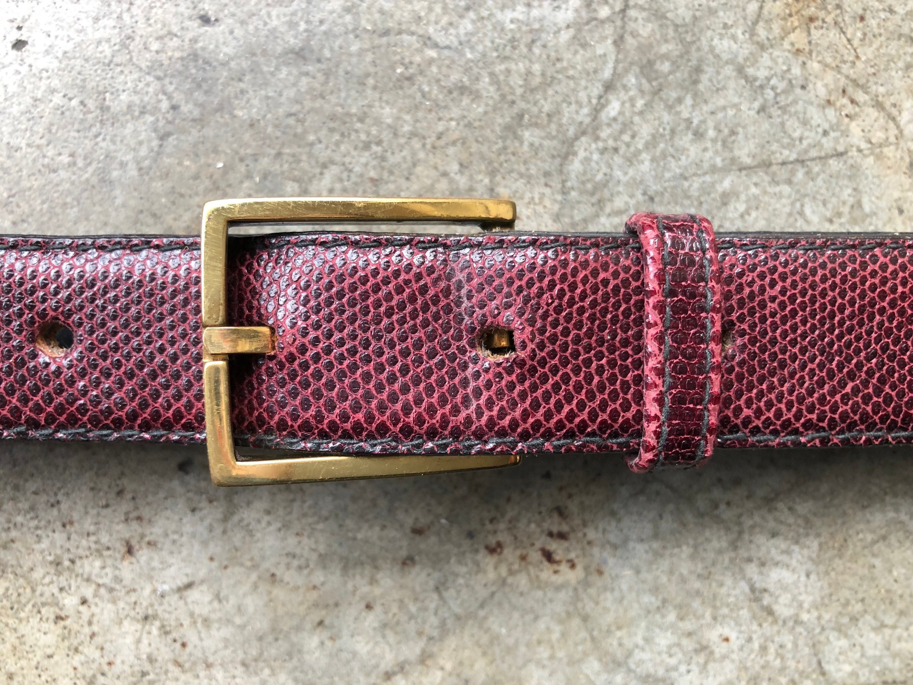 Snake Buckle Dark Red Open Work Strap Genuine Leather Vintage Belt VINTAGE Werner Herbrand Belt - Black Textured Leather & Red  main image 3