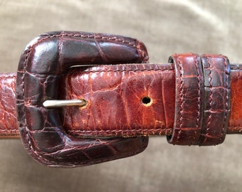 90s Skinny Black Croc Embossed Leather Western Boho Belt  display picture 1