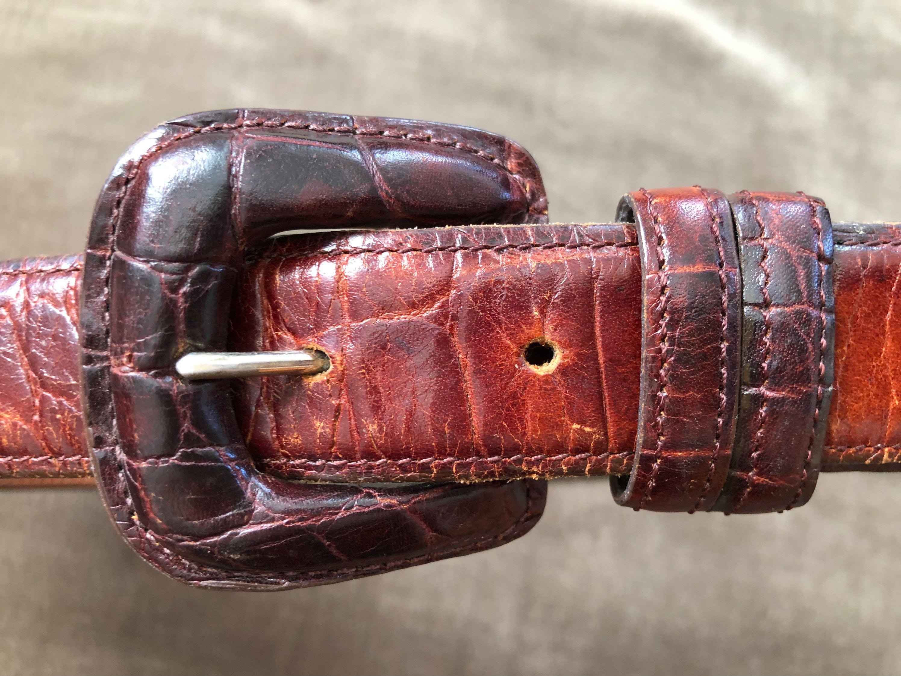 小物 90s costume national leather belt 90s Calfskin Leather Croc Embossed Dark Honey Brown Fashion Belt