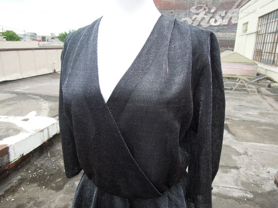 1970s Silver Lame Black Striped Knit Semi Sheer P… - image 8