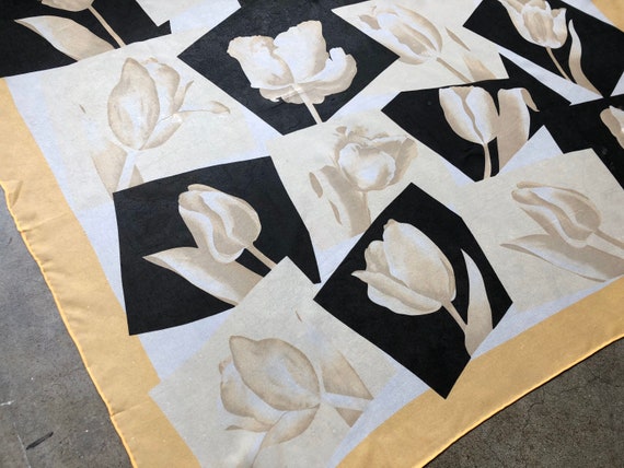 Large Sheer Silk Chiffon Floral Tulip Collage Pat… - image 1