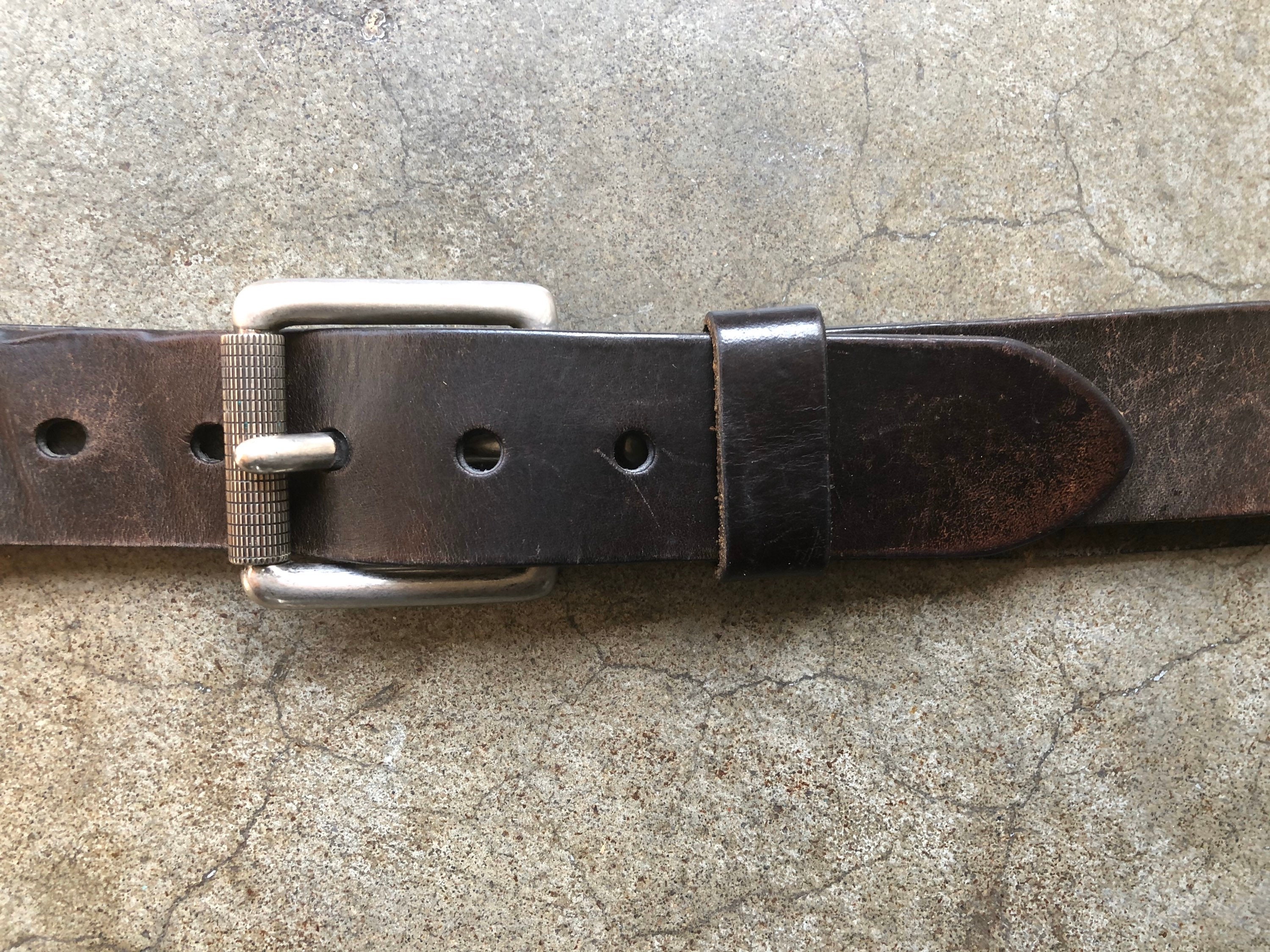 1990's Vintage Levis Black Leather Belt Chunky Silver Buckle