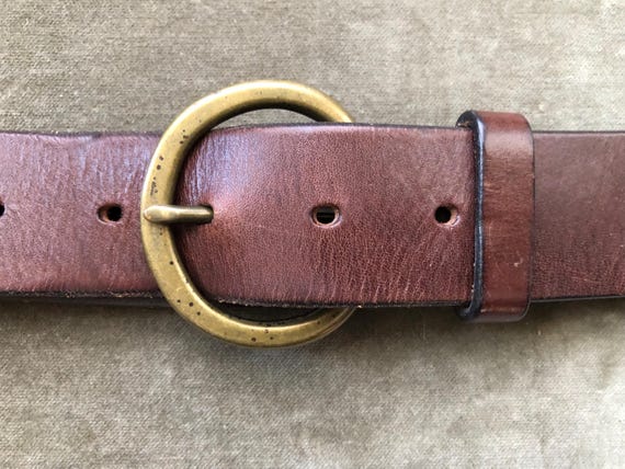 90s Thick Brown Leather Heavy Duty O Ring Solid Brass Buckle  display picture 3