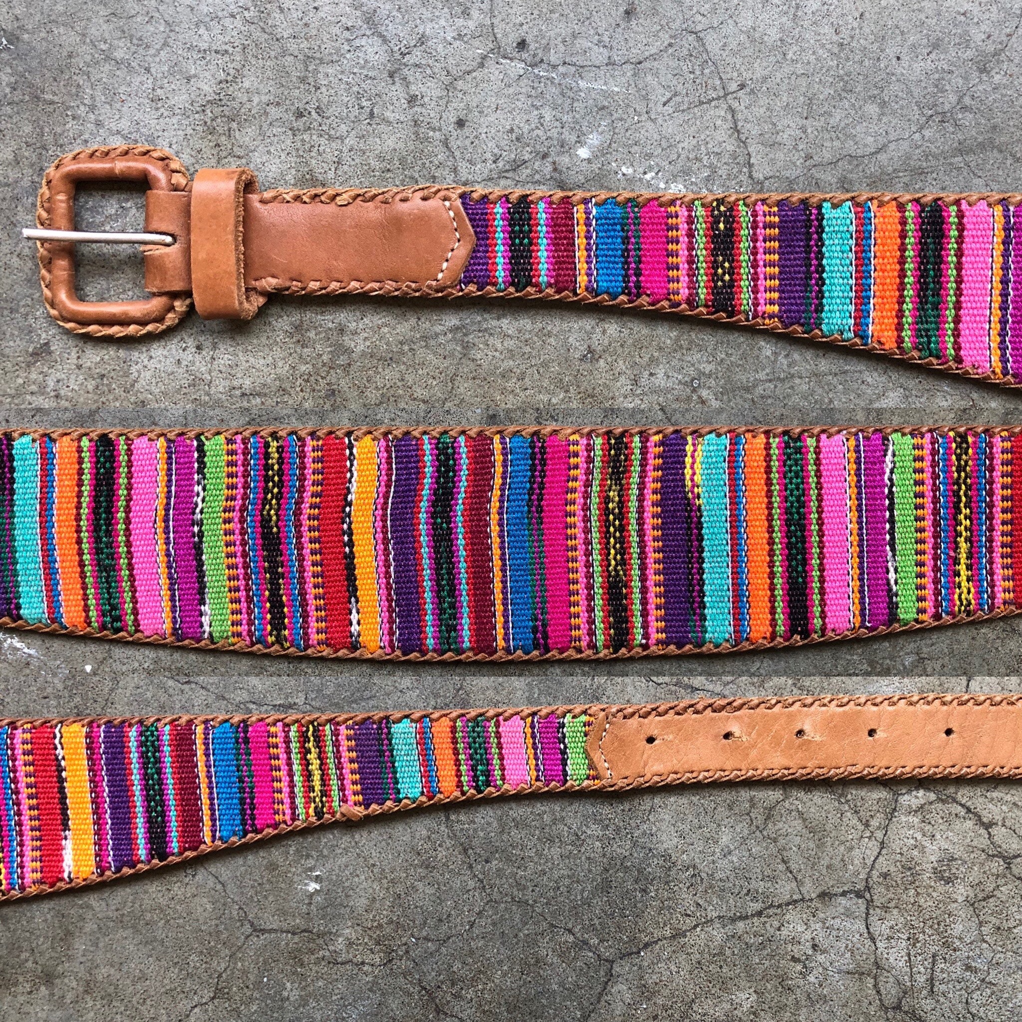 80s 90s Guatemalan Rainbow Textile Woven Wide Kidney Belt