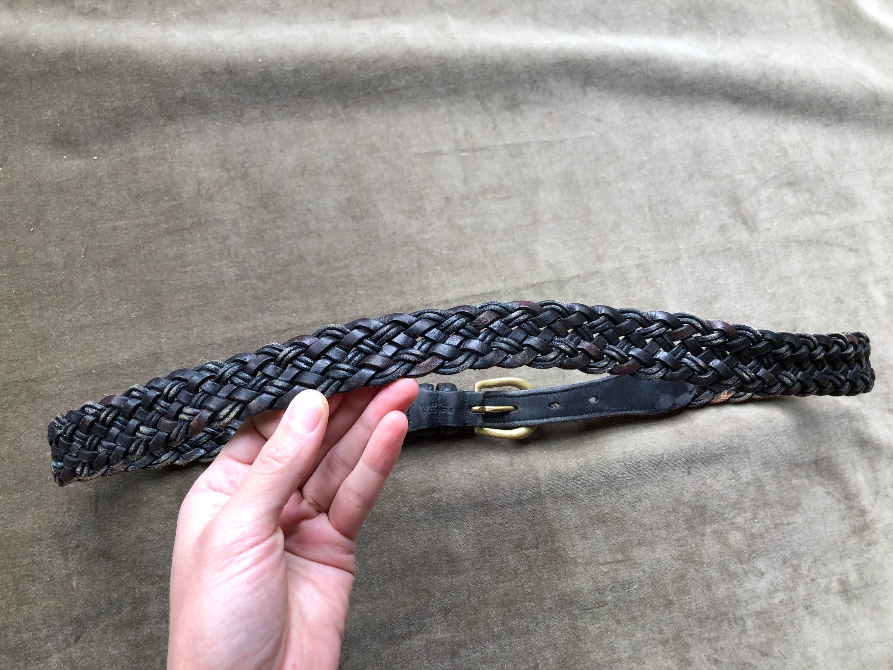 COACH Distressed Black Leather Woven Braided Belt Solid 
