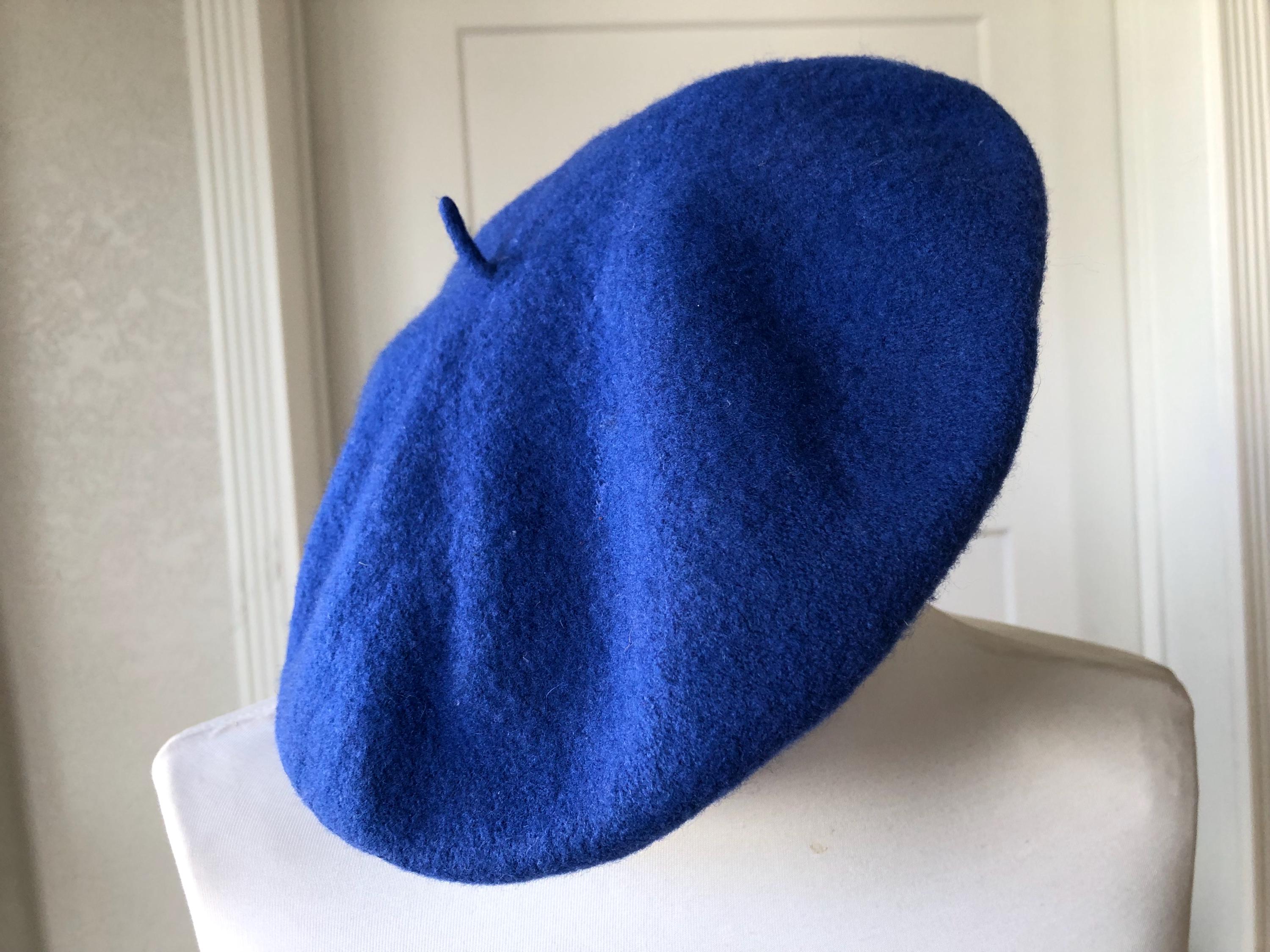 Vintage French Style Wool Beret Hat French Blue 1970s 1980s  display picture 1