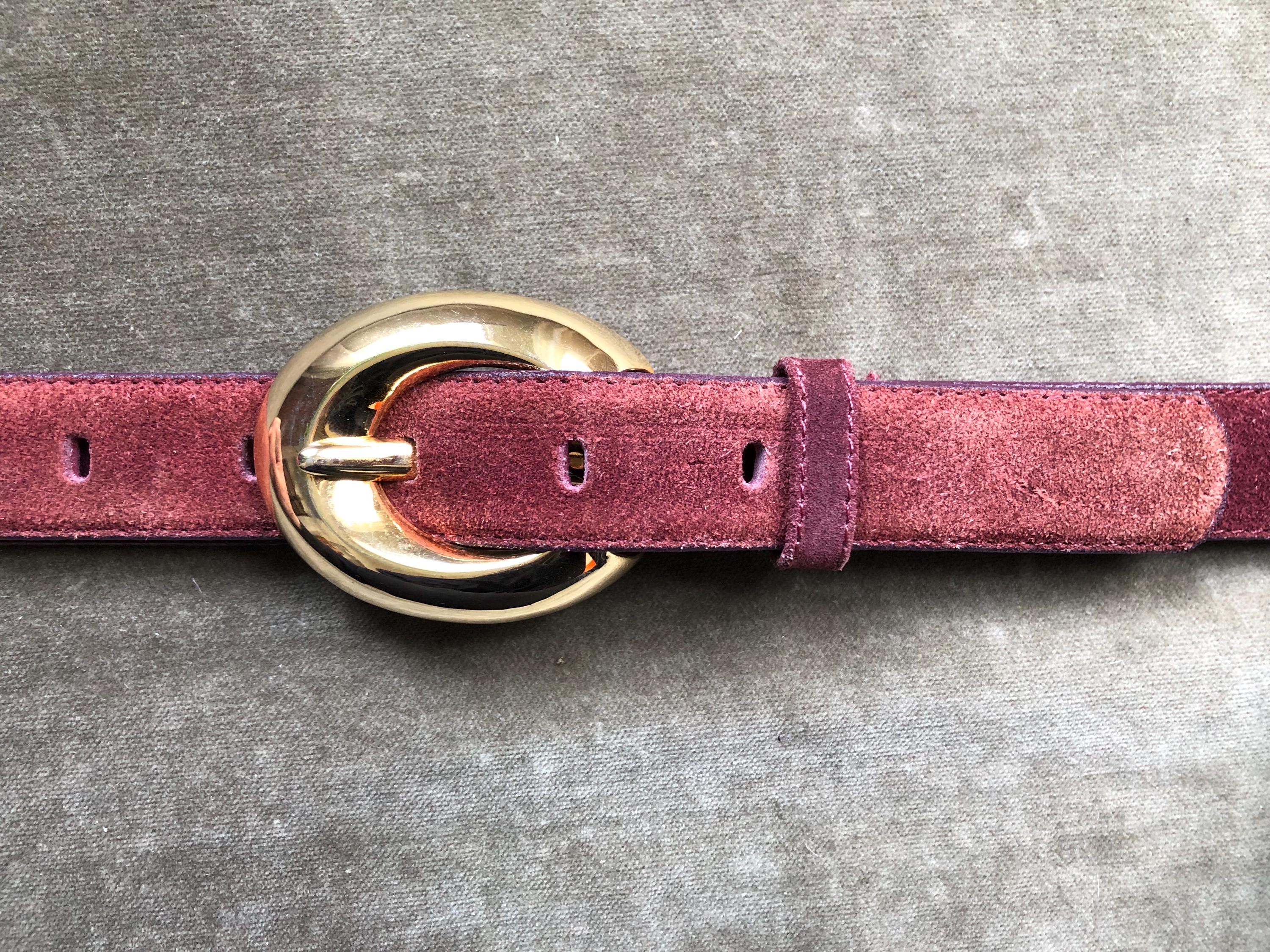 Vintage 1970 80\'s Retro Burgundy Purple Leather Gold Buckle Classic Skinny Belt 70s 80s Super Skinny Leather Belt Solid Brass Retro Buckle  main image 4