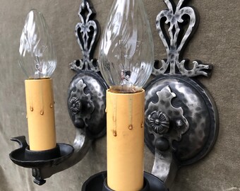 1920s Antique Dog Head Pair Set Tudor Spanish Revival Hammered