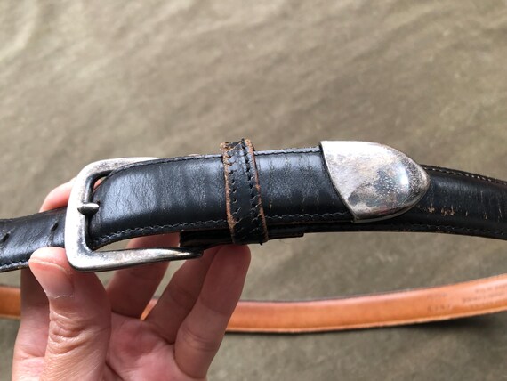 小物 90s used lether belt 1990's Vintage Levis Black Leather Belt Chunky Silver Buckle