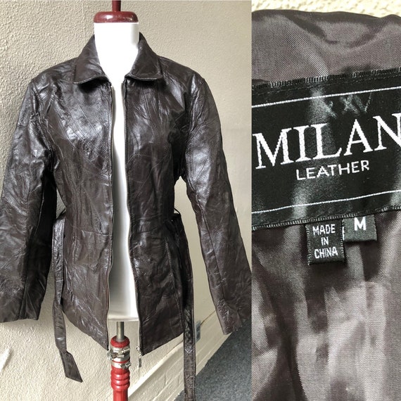 90s Espresso Dark Brown Leather Patchwork Sewn Pi… - image 10