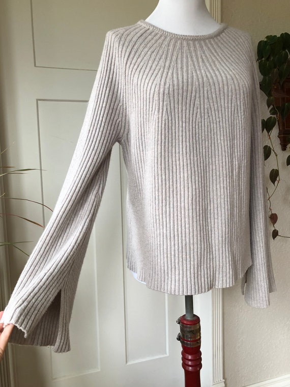 Cashmere Wool Rib Knit Long Bell Sleeve Pullover … - image 4