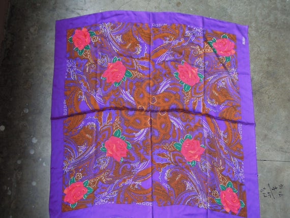 Gorgeous Purple Silk Satin Twill Red Rose Paisley… - image 2