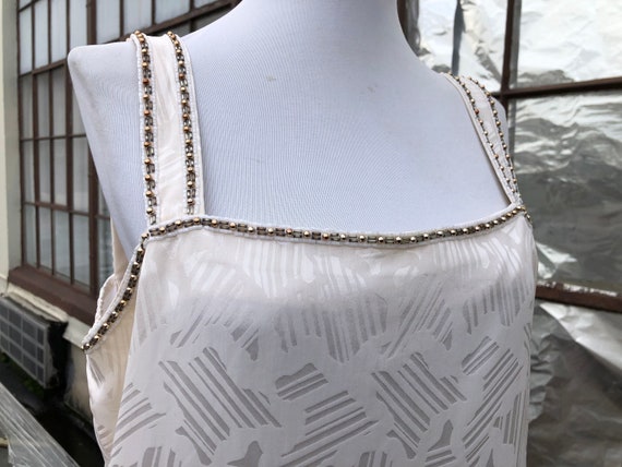 80s Silk Satin Geometric Shapes Print Woven Ivory