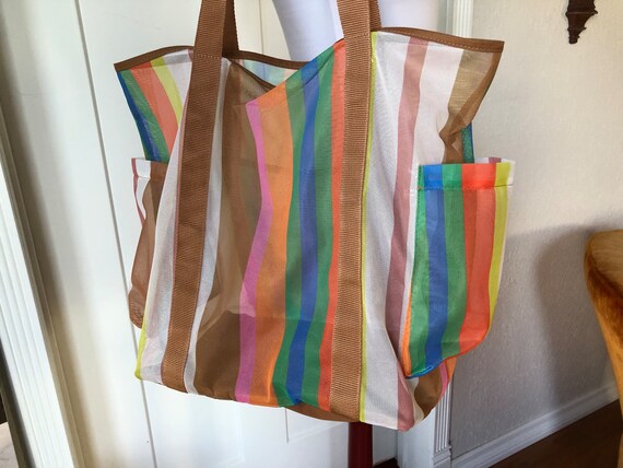 Large Sheer Mesh Candy Rainbow Stripe Retro See T… - image 4