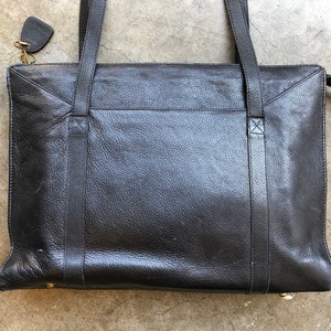 Vintage JP Ourse & Cie Geneve Black Pebbled Leather Briefcase Shoulder Purse Satchel Bag 90s 1990s Rectangular Brass Zip Top Messenger Brief