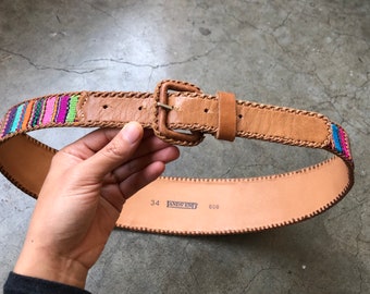 80s 90s Guatemalan Rainbow Textile Woven Wide Kidney Belt