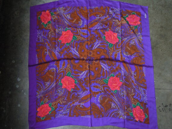 Gorgeous Purple Silk Satin Twill Red Rose Paisley… - image 3