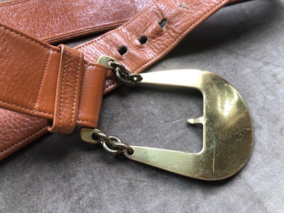 60s 70s Retro Brown Tan Leather Boho Belt Harness Brass  display picture 1