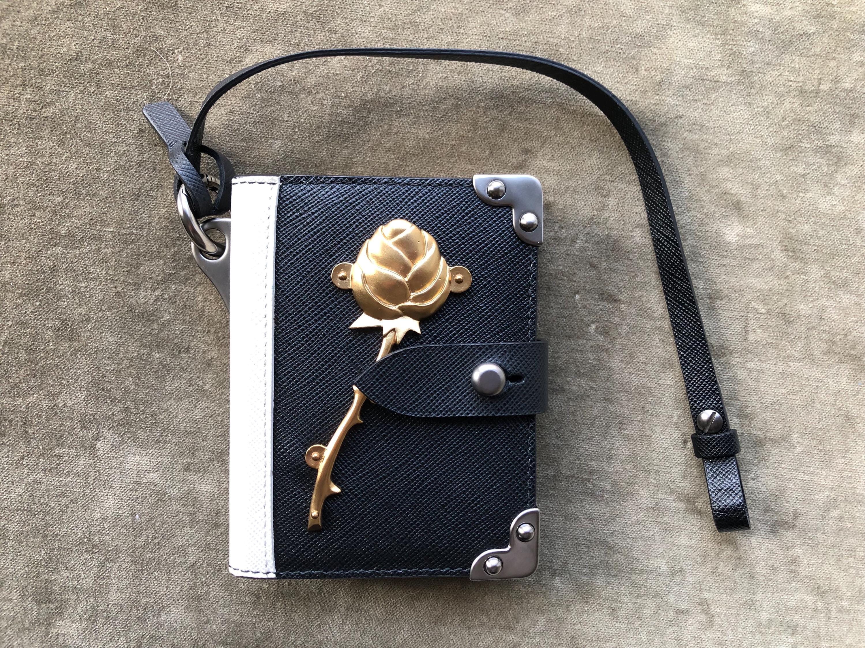 Auth PRADA Trick Cahier Gold Thorny Rose Key Charm Notebook