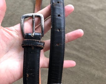 Italy イタリア製 90s ベルト 総柄 デザイン ブラウン 本革 レザー 90s Dark Brown Thick Leather Wide Heavy Duty Belt Boho