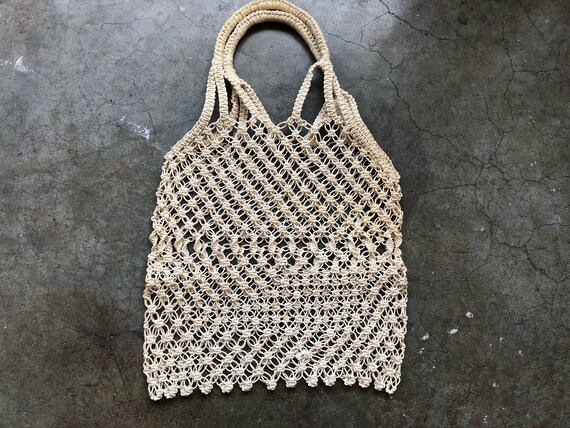 Vtg Ecru Cotton Handmade Macrame Crochet Cord Twi… - image 1