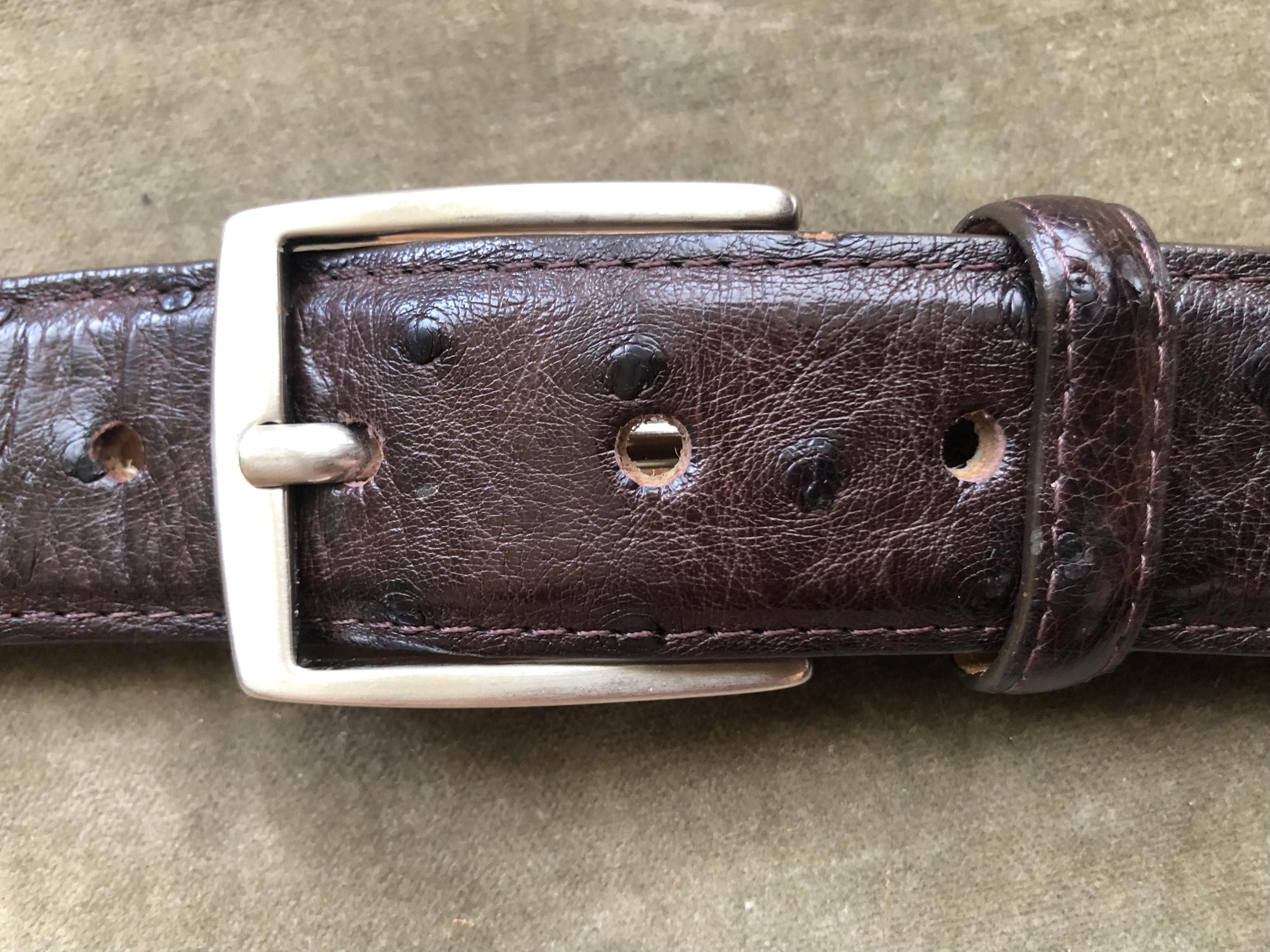 Vintage Genuine Real Ostrich Dark Brown Soft Leather Belt  display picture 1