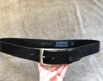 Y2k 90s Levis Thick Black Leather Work Belt Heavy Duty Wide  display picture 3