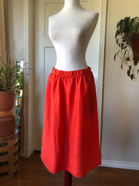 80s Silk Vibrant Coral Red Bright Lightweight Bre… - image 7