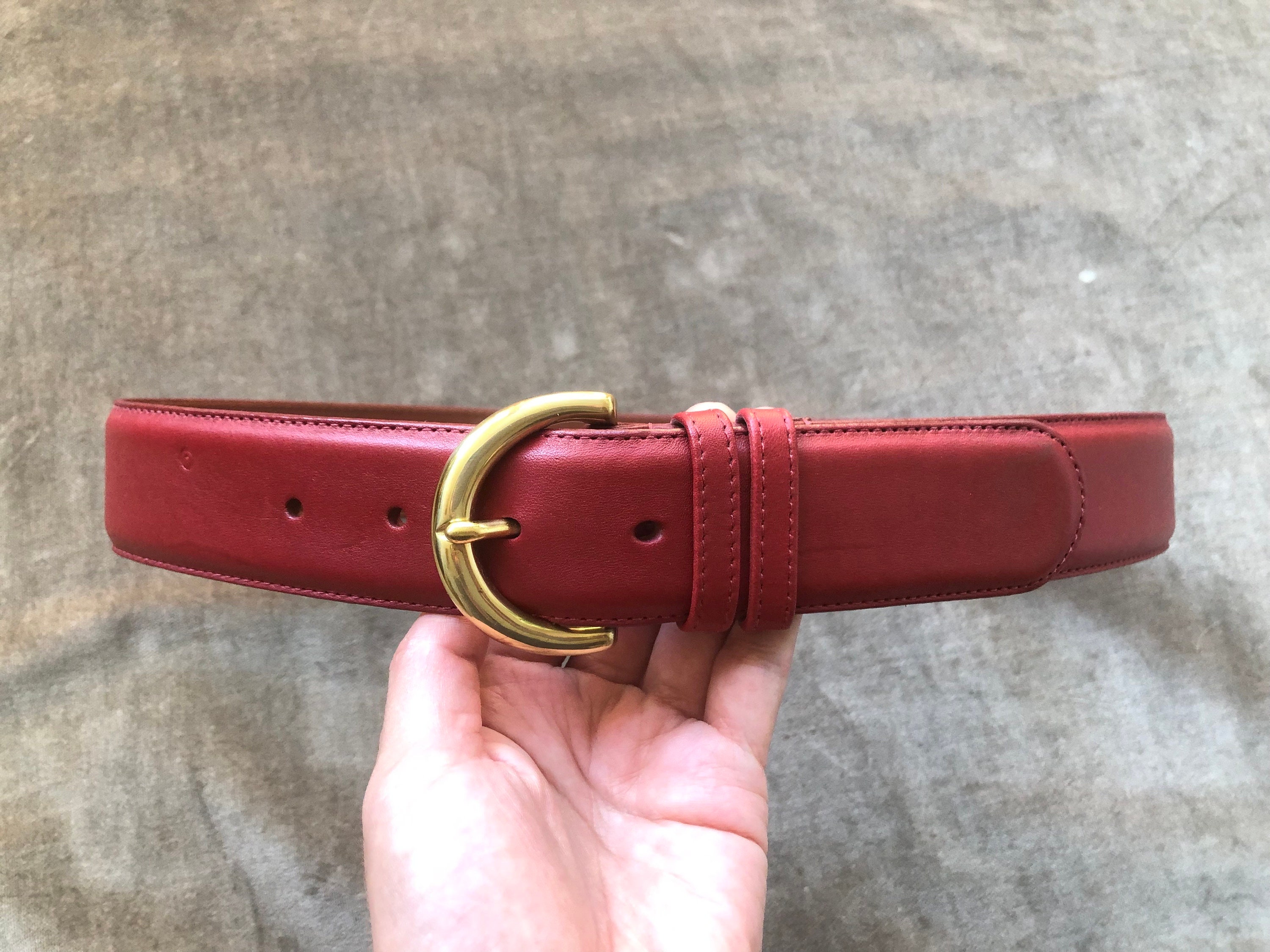 COACH Vintage Wide Dark Red Glove Tanned Leather Belt Round 