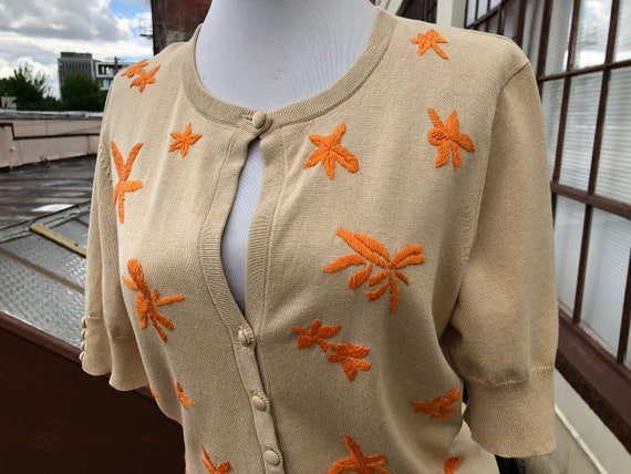 90s Starfish Silk Cotton Knit Beige Orange Embroi… - image 9