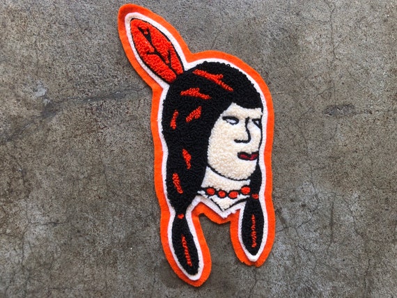 Native Indian Portrait Head Face Wool Carpet Applique Patch Handmade Arts & Crafts Embroidered Letterman Felt 80s 90s 1980s 1990s Vintage