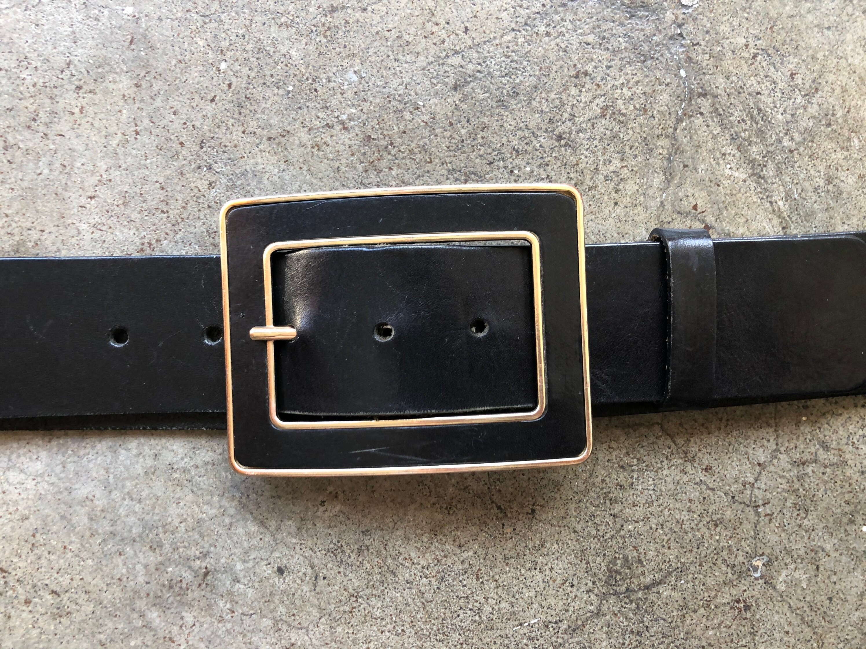 90s Thick Black Leather Belt Retro Large Square Buckle