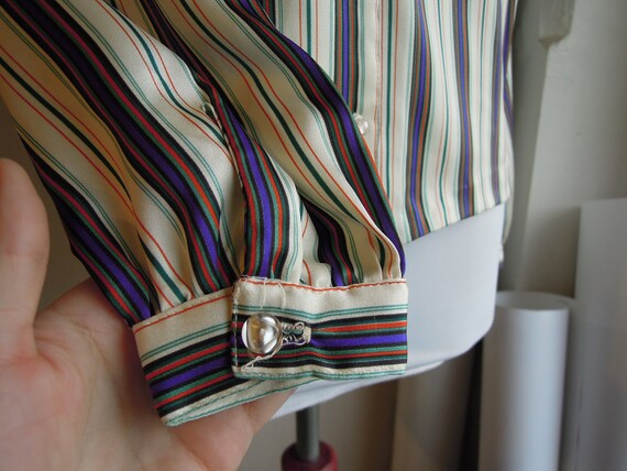 Vintage 70s satin White rainbow striped Retro Pol… - image 7