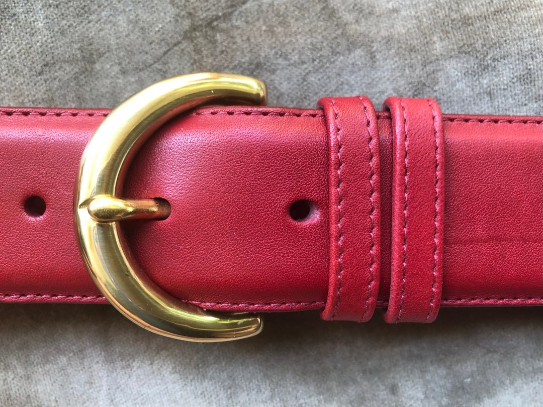 COACH Vintage Wide Dark Red Glove Tanned Leather Belt Round  display picture 2