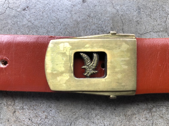70s 80s Tan Rust Brown Leather Solid Brass Eagle Bird Buckle  display picture 1