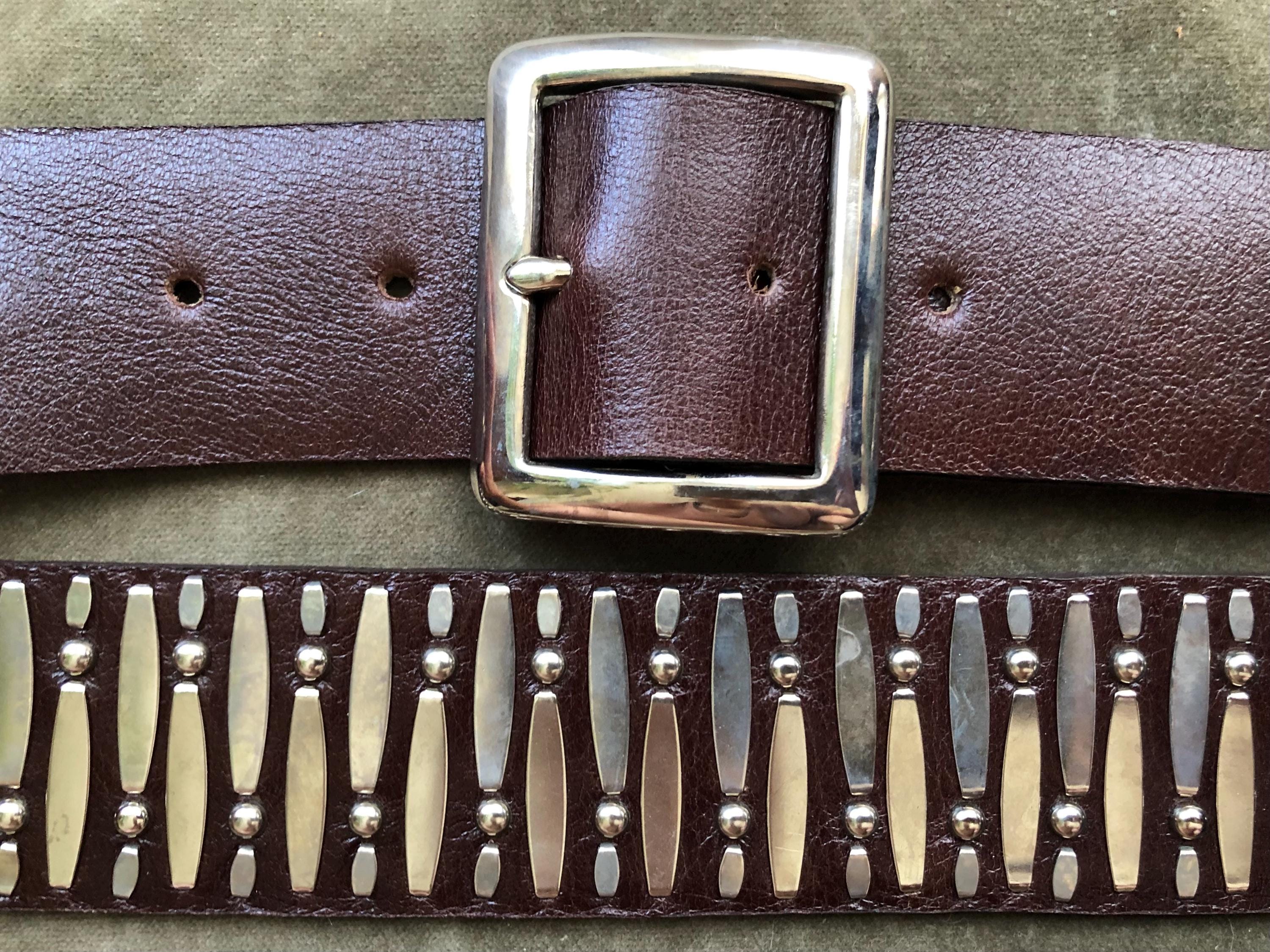Women\'s Chunky Dress Thick Wide Studded Belts Brown Silver Buckle PU Leather Isaac Cacao/Silver Studded Belt | Belts | Accessories main image 2